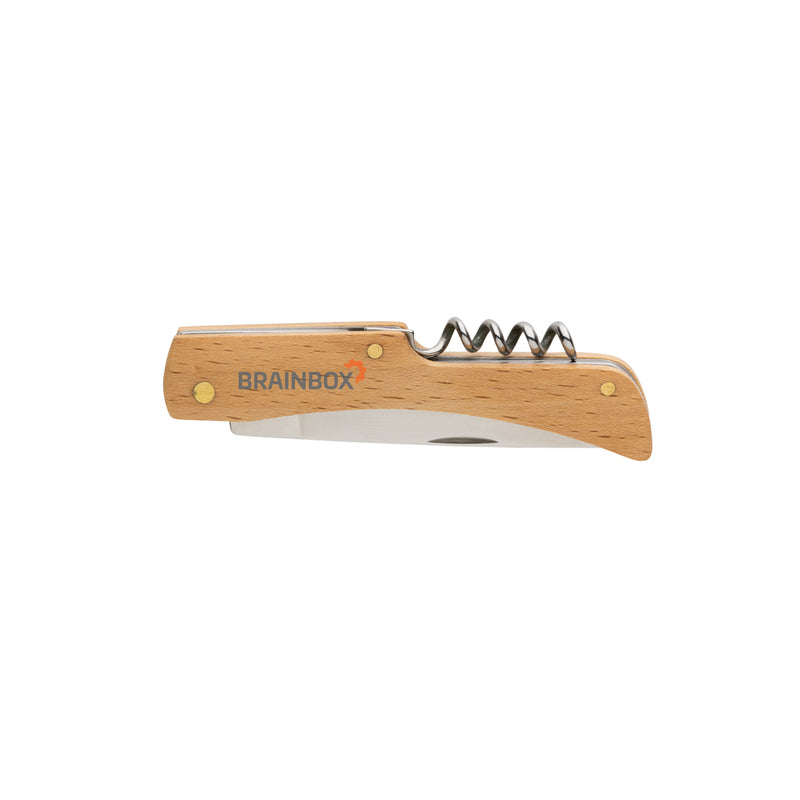 Load image into Gallery viewer, Wooden knife with built-in bottle opener from XD Collection, a versatile tools and torches accessory for kitchen and drinks.