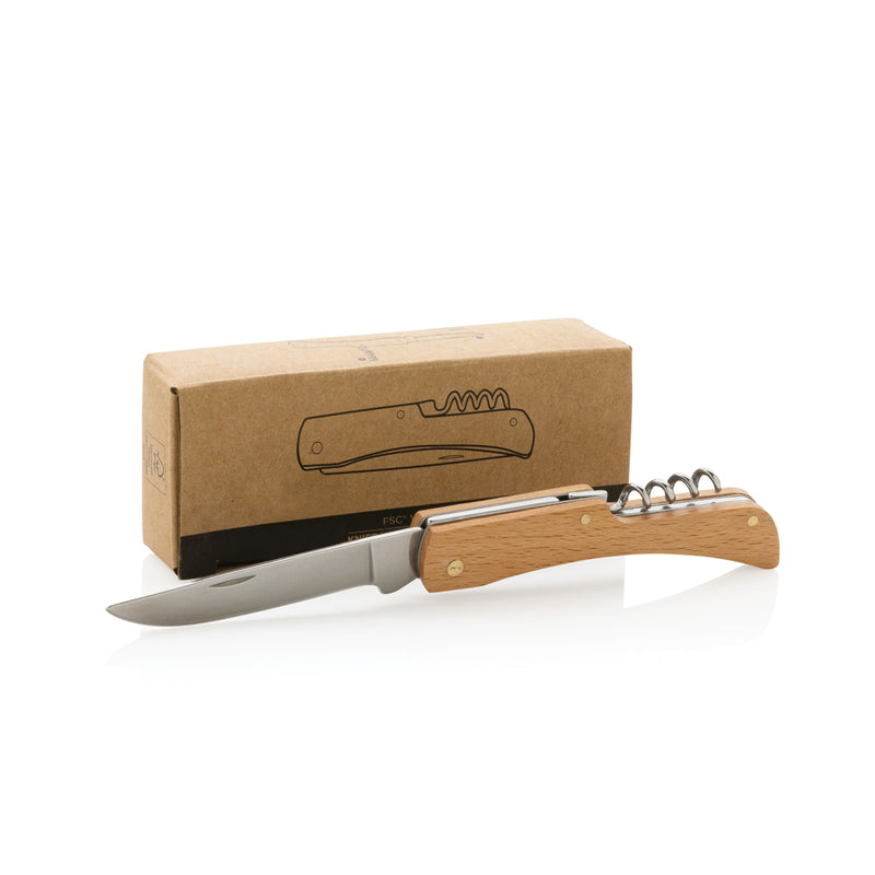 Load image into Gallery viewer, Wooden knife with built-in bottle opener from XD Collection, showcasing a sleek, handcrafted tool for kitchen and bar use.