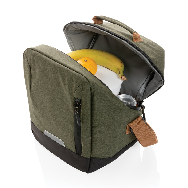 Load image into Gallery viewer, XD Collection Impact AWARE™ urban outdoor cooler bag in black with adjustable shoulder strap and insulated interior for outdoor use.
