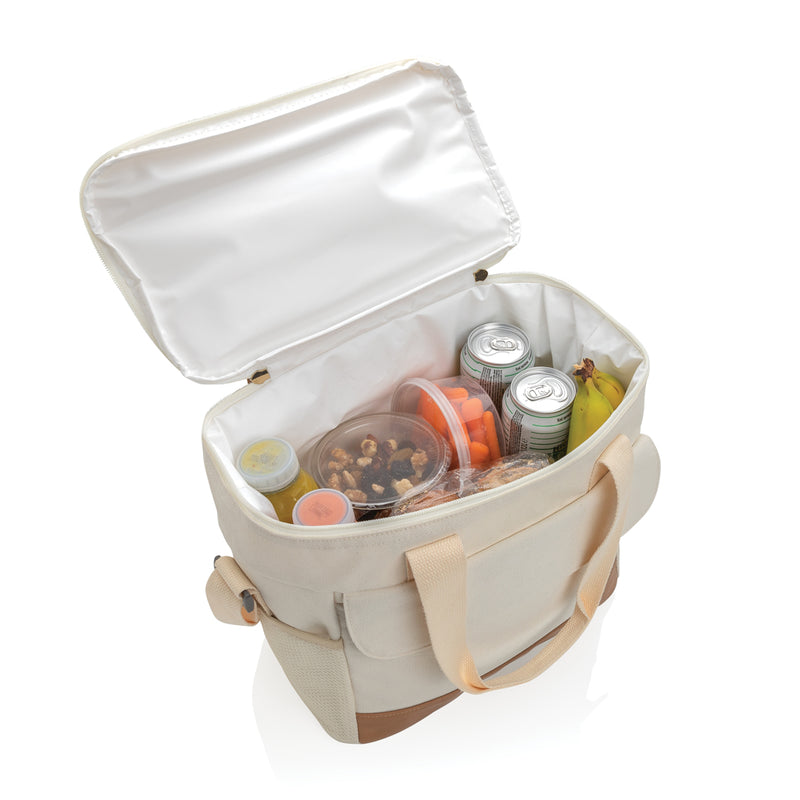 Load image into Gallery viewer, Impact AWARE™ 16 oz. canvas cooler bag from XD Collection, outdoor style with insulated interior and carrying handle.