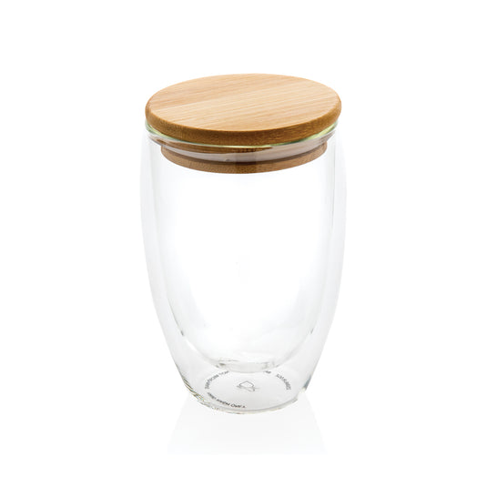 Double wall borosilicate glass with bamboo lid 350ml - Custom Wood Designs