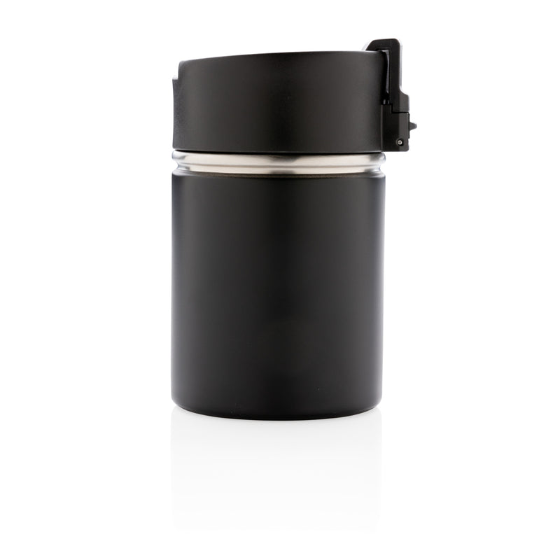 Load image into Gallery viewer, XD Xclusive Bogota compact vacuum mug with ceramic coating, black drinkware with a sleek, insulated design for hot and cold beverages.