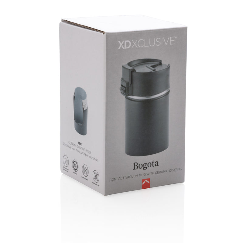 Load image into Gallery viewer, XD Xclusive Bogota compact vacuum mug with ceramic coating, black drinkware with a sleek, insulated design for hot or cold beverages.