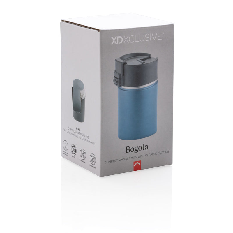Load image into Gallery viewer, XD Xclusive Bogota compact vacuum mug with ceramic coating, black drinkware with sleek design and secure lid for hot or cold beverages.