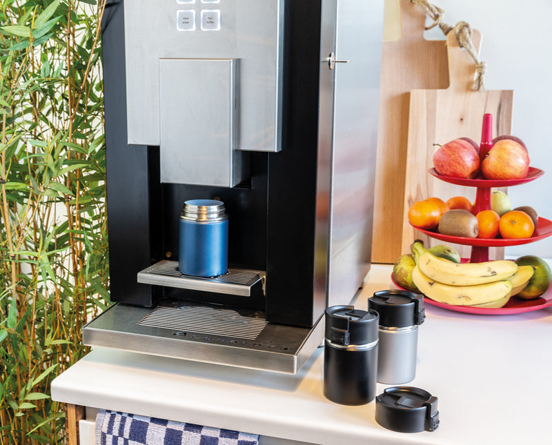 Load image into Gallery viewer, XD Xclusive Bogota compact vacuum mug with ceramic coating, black drinkware with a sleek, insulated design for hot and cold beverages.