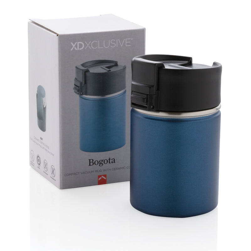 Load image into Gallery viewer, XD Xclusive Bogota compact vacuum mug with ceramic coating, black drinkware with a sleek, cylindrical design and secure lid.