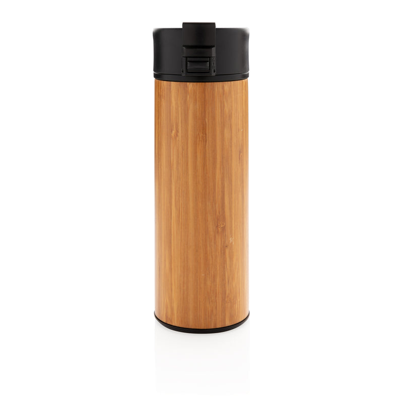 Load image into Gallery viewer, Xclusive Bogota vacuum bamboo coffee mug in drinkware, featuring a sleek design with bamboo finish and ergonomic handle.