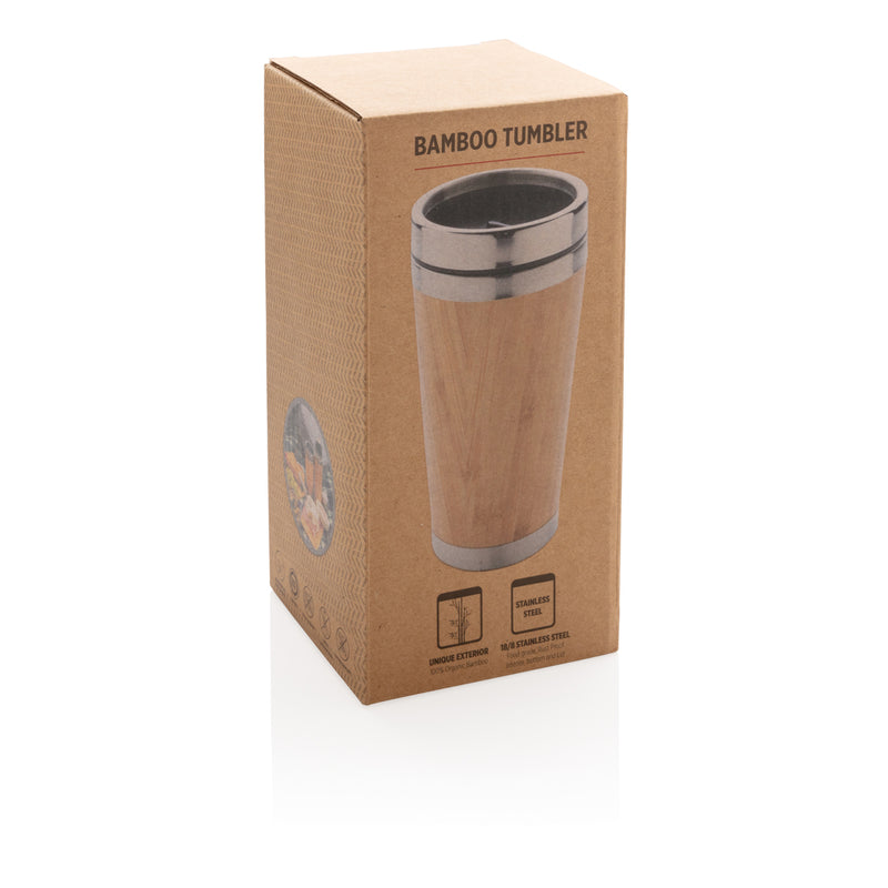 Load image into Gallery viewer, Bamboo tumbler from XD Collection drinkware, featuring a sleek design and eco-friendly bamboo material for hot and cold beverages.