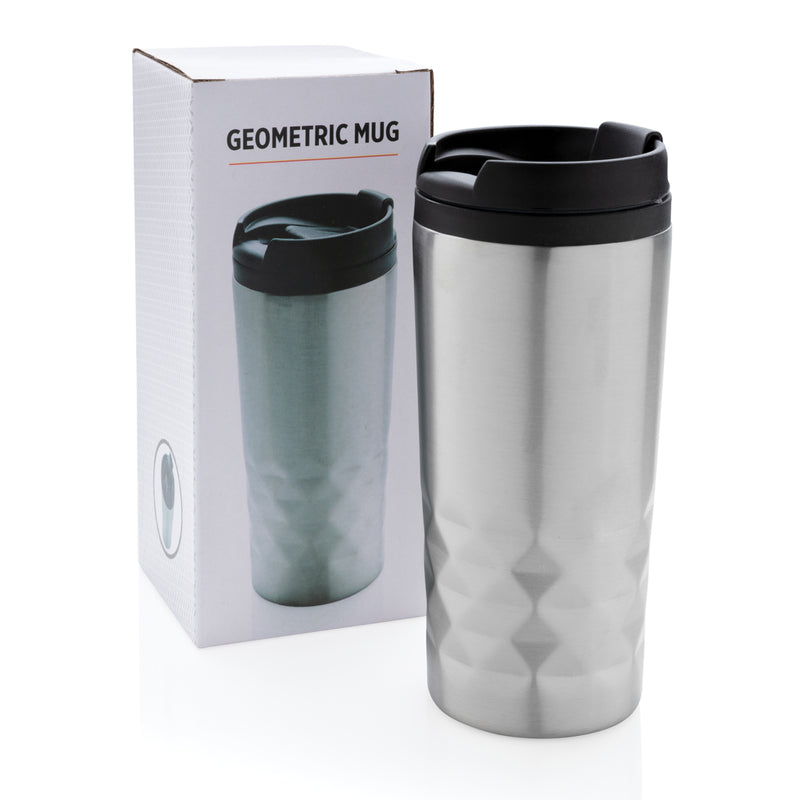 Load image into Gallery viewer, Geometric mug from XD Collection featuring a modern black and white angular design, perfect for hot beverages.