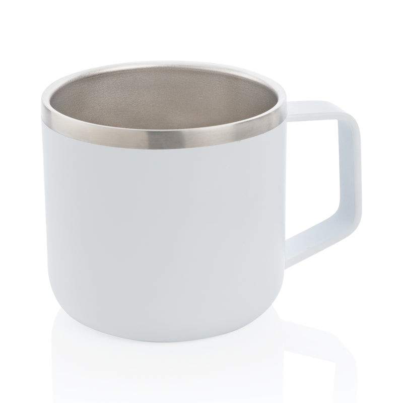 Load image into Gallery viewer, Stainless steel camp mug from XD Collection, durable drinkware with a matte finish and ergonomic handle for outdoor use.