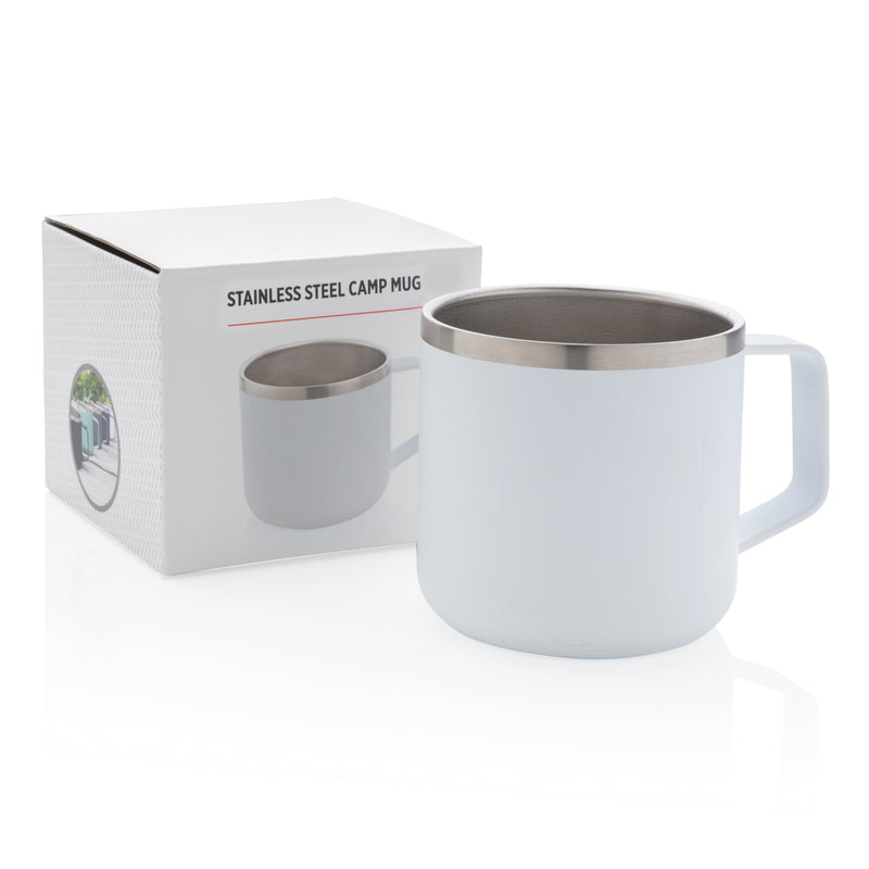 Load image into Gallery viewer, Stainless steel camp mug from XD Collection, durable drinkware with a sturdy handle and sleek finish, ideal for outdoor use.
