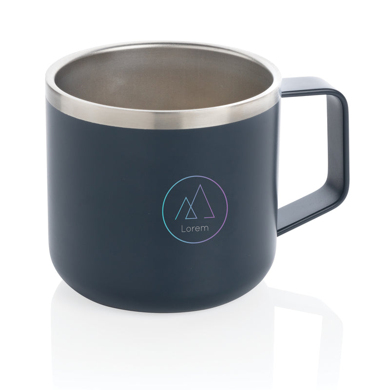 Load image into Gallery viewer, Stainless steel camp mug from XD Collection, durable drinkware with a metallic finish and comfortable handle for outdoor use.