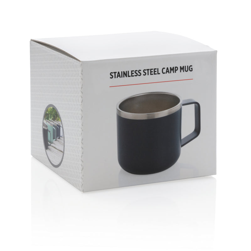 Load image into Gallery viewer, Stainless steel camp mug from XD Collection, durable drinkware with a sleek finish and handle, ideal for outdoor use.