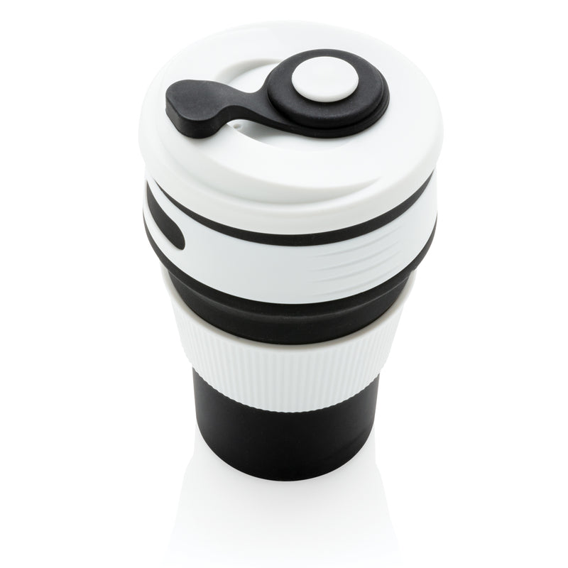 Load image into Gallery viewer, Foldable silicone drinkware cup from XD Collection, showing the flexible, portable silicone cup in a collapsed and expanded state.