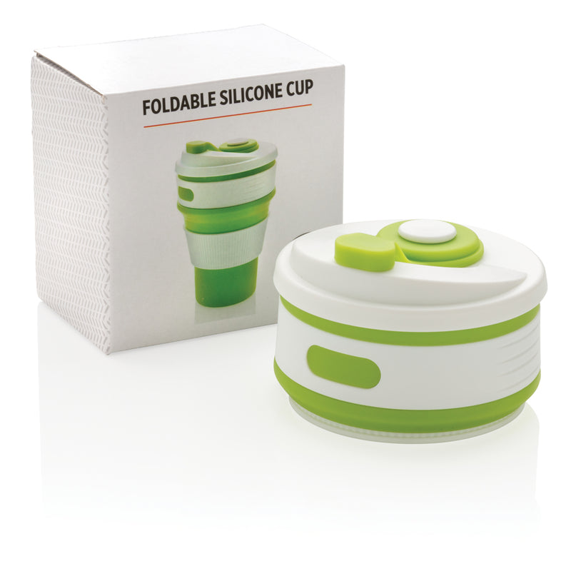 Load image into Gallery viewer, Foldable silicone drinkware cup by XD Collection, showing a portable, collapsible silicone cup for beverages.