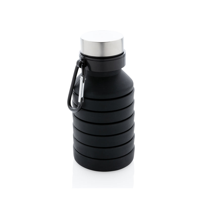 Load image into Gallery viewer, Leakproof collapsible silicone drinkware bottle with lid from XD Collection, shown folded and expanded for portability.