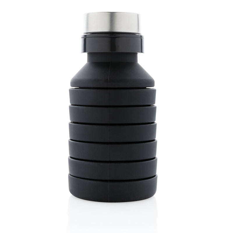 Load image into Gallery viewer, Leakproof collapsible silicone drinkware bottle with lid from XD Collection, shown folded with the lid attached.