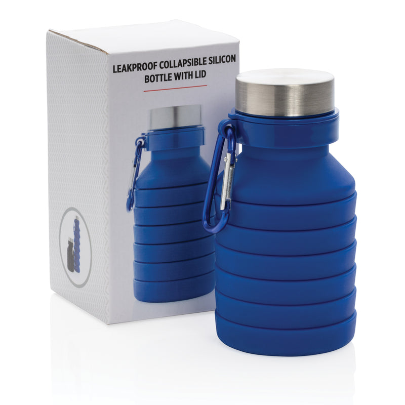 Load image into Gallery viewer, Leakproof collapsible silicone drink bottle with lid from XD Collection, showing flexible design and secure seal.