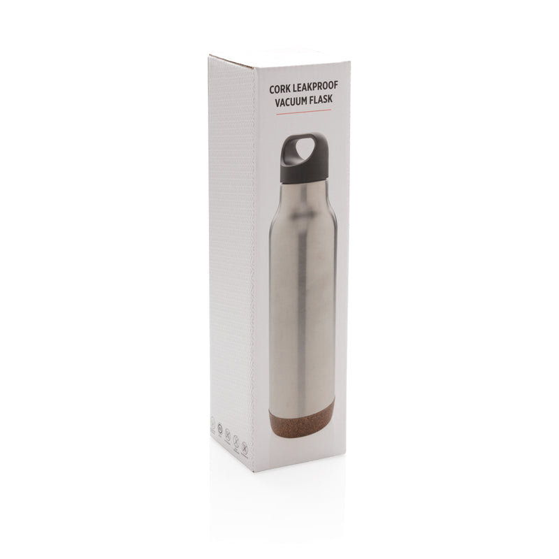Load image into Gallery viewer, Cork leakproof vacuum flask from XD Collection, drinkware with insulated stainless steel body and cork accents, designed for hot and cold beverages.