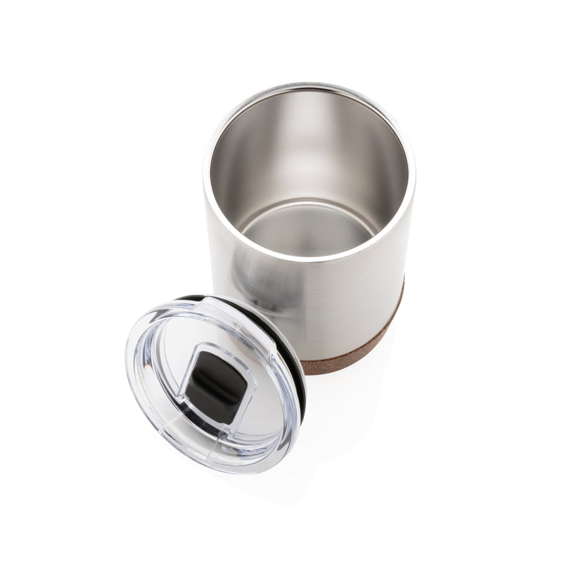 Load image into Gallery viewer, XD Collection RCS Re-steel cork small vacuum coffee mug, black drinkware with stainless steel and cork lid, perfect for hot beverages.