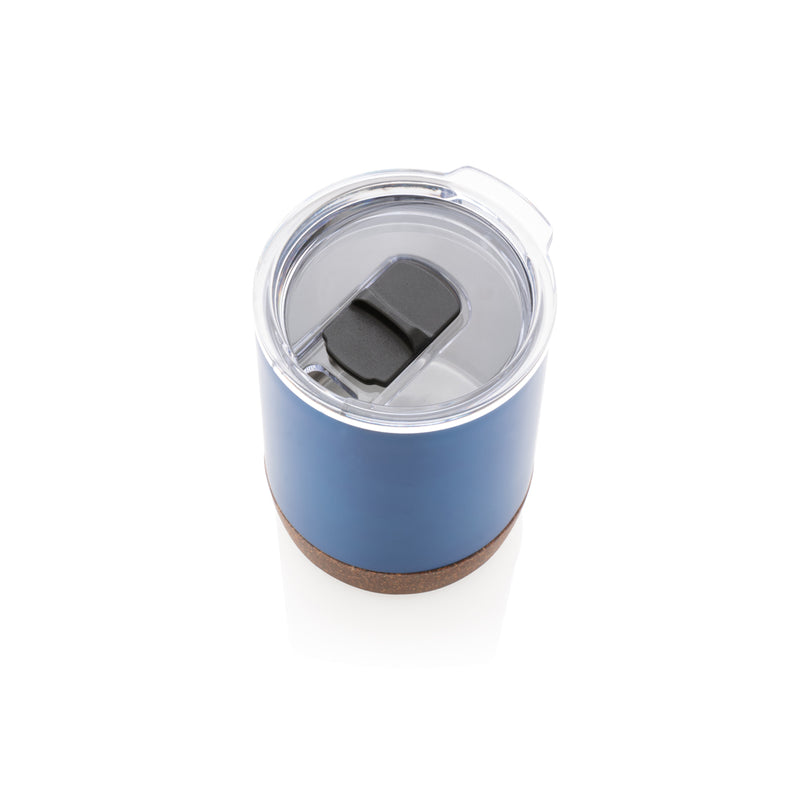 Load image into Gallery viewer, XD Collection RCS Re-steel cork small vacuum coffee mug, black drinkware with stainless steel and cork accents, close-up view