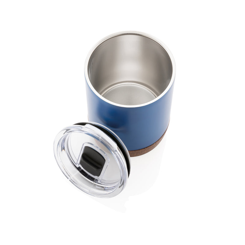 Load image into Gallery viewer, Small RCS Re-steel cork vacuum coffee mug from XD Collection, showcasing stainless steel body with cork accent and lid.