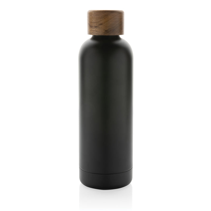 Load image into Gallery viewer, XD Collection recycled stainless steel vacuum bottle, eco-friendly drinkware with RCS certification and sleek wooden finish design.