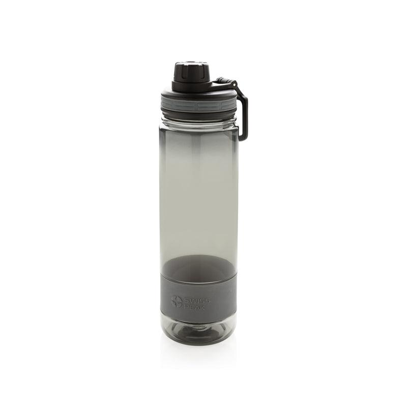 Load image into Gallery viewer, Swiss Peak Tritan drinkware bottle with blue lid and clear body, showcasing a sleek, durable water bottle design.