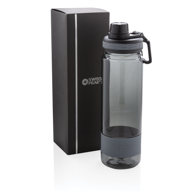 Load image into Gallery viewer, Swiss Peak Tritan drinkware bottle with a sleek transparent design and a secure screw-on lid, suitable for hydration on the go.