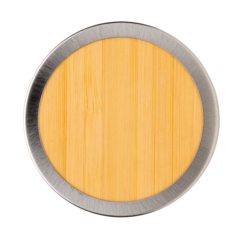 Load image into Gallery viewer, Leak-proof bamboo vacuum bottle from XD Collection, stylish drinkware with insulated stainless steel body and bamboo lid.