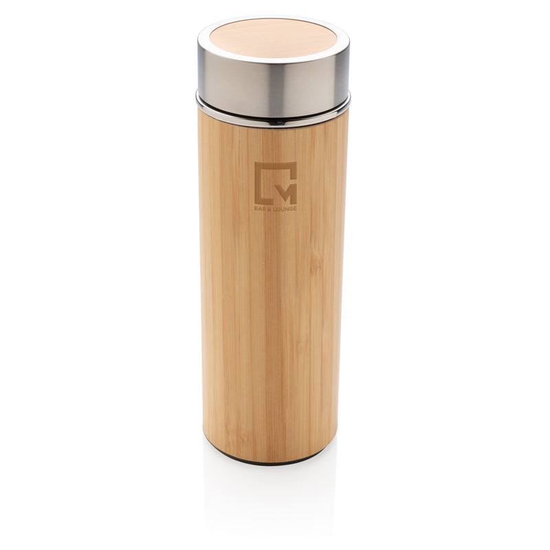 Load image into Gallery viewer, Leak-proof bamboo vacuum bottle from XD Collection, eco-friendly drinkware with a sleek bamboo exterior and insulated design.