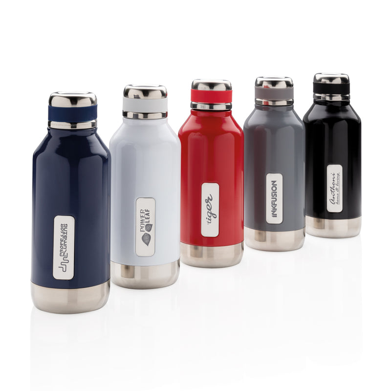 Load image into Gallery viewer, Leak-proof XD Collection vacuum bottle with logo plate, made of durable drinkware material, showcasing a sleek, functional design.