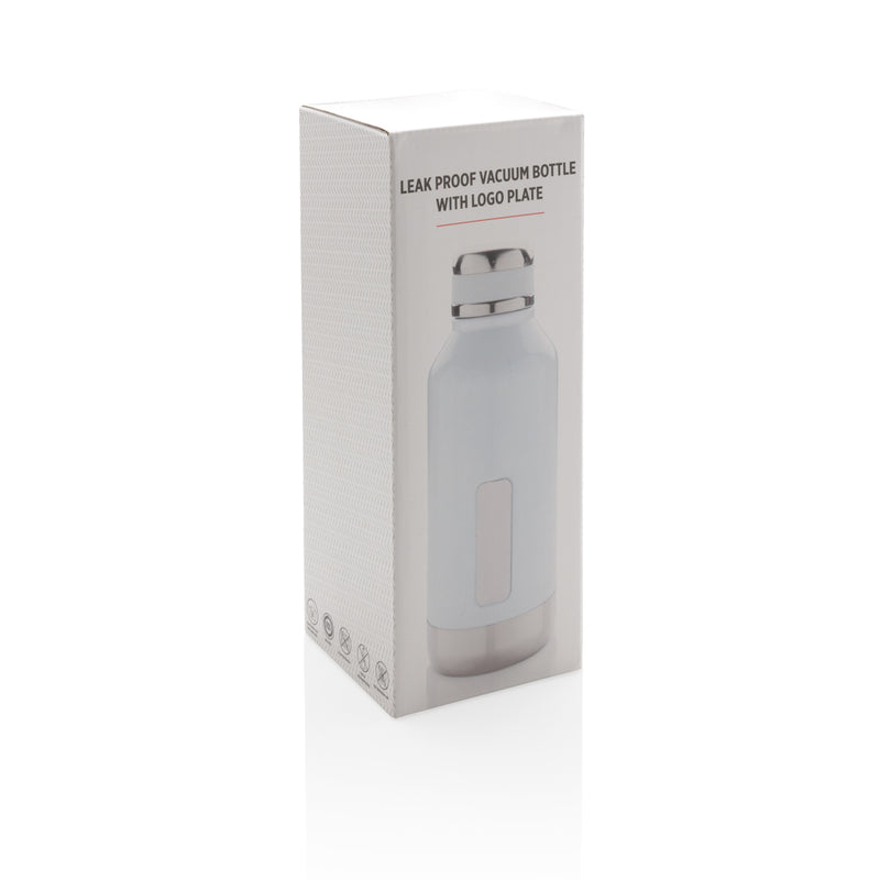 Load image into Gallery viewer, Leak-proof vacuum bottle from XD Collection with logo plate, featuring stainless steel drinkware with a sleek, insulated design.