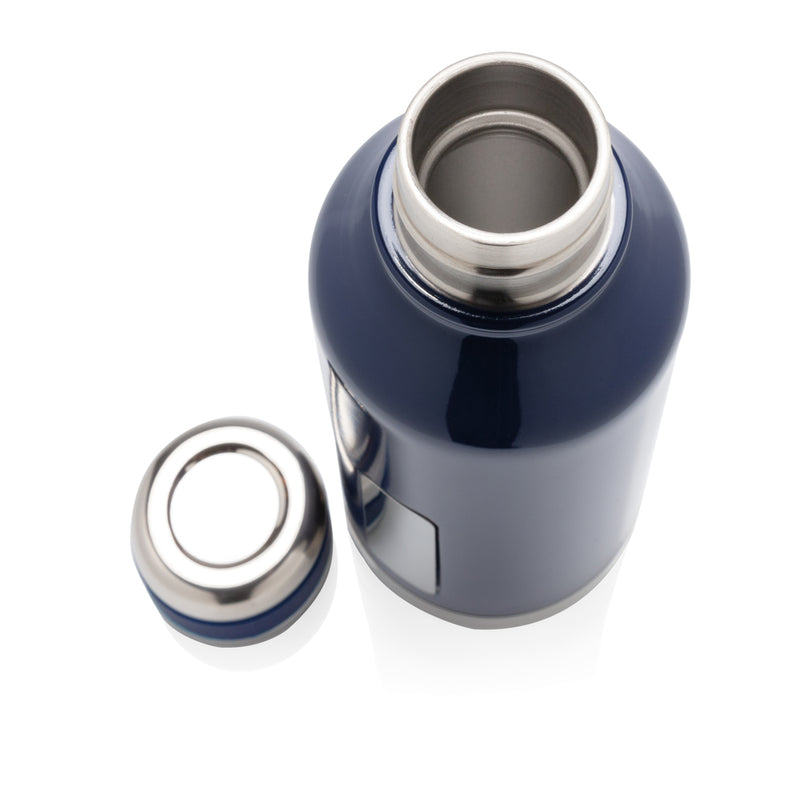 Load image into Gallery viewer, Leak proof vacuum bottle from XD Collection with logo plate, shown with a sleek stainless steel finish and secure lid.