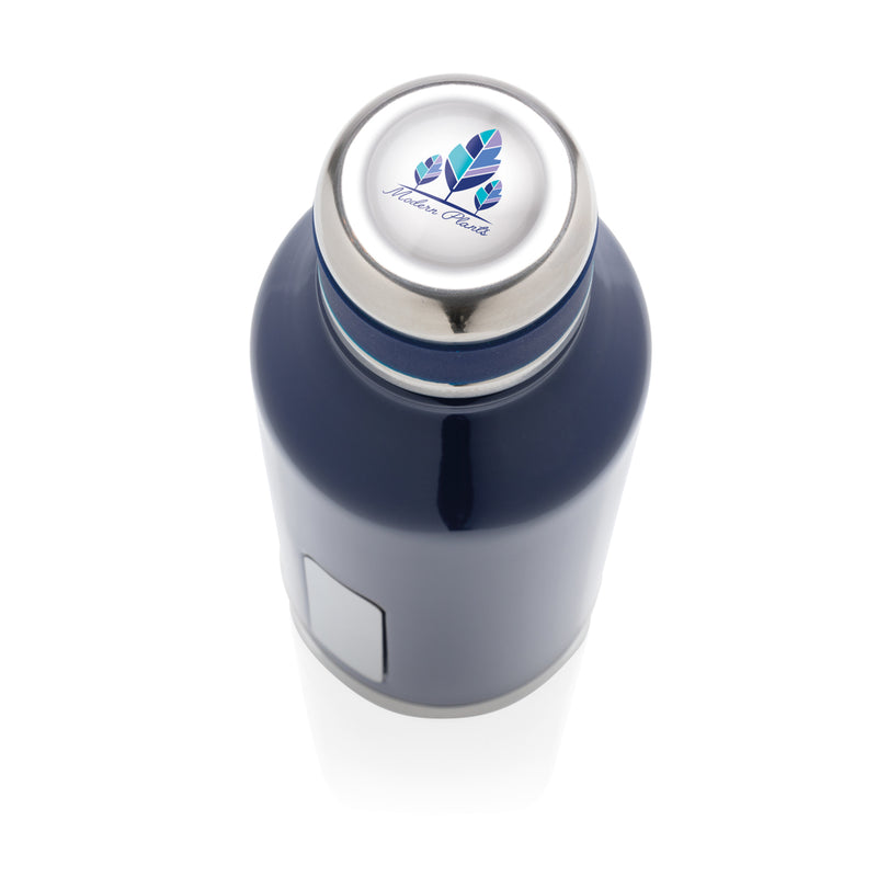 Load image into Gallery viewer, Leak-proof vacuum bottle from XD Collection with logo plate, featuring a sleek stainless steel design for hot and cold beverages.