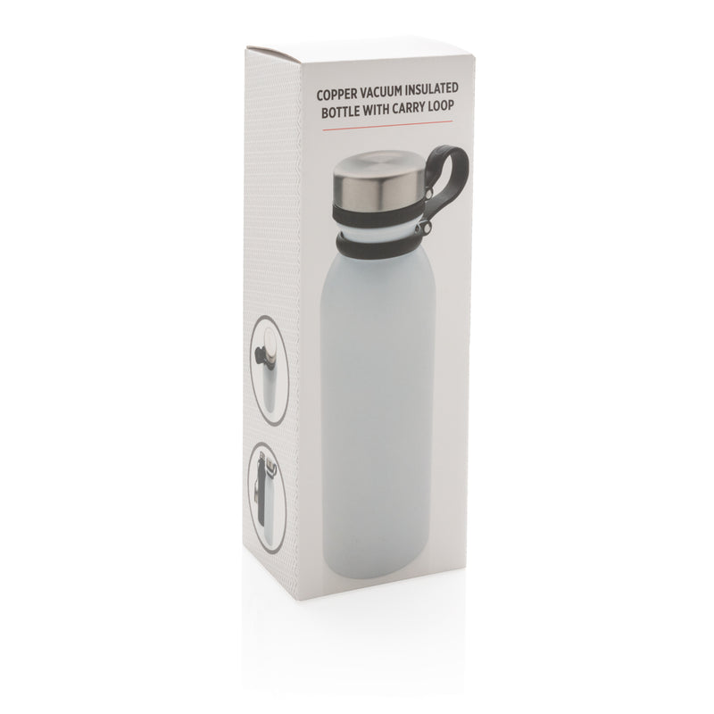 Load image into Gallery viewer, Copper vacuum-insulated drinkware bottle with carry loop from XD Collection, showcasing its sleek design and durable construction.