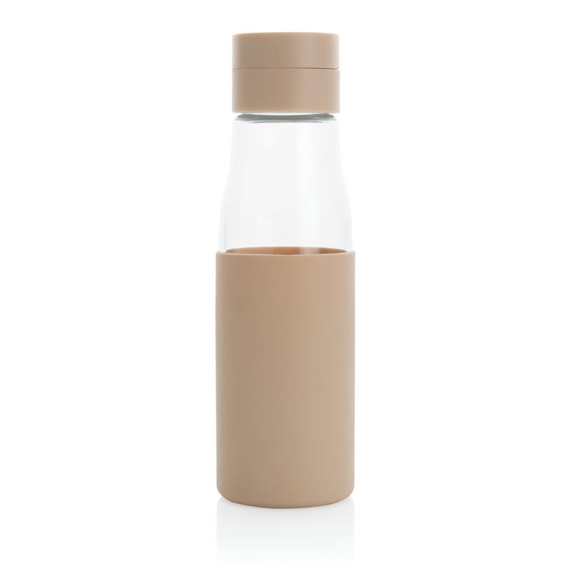 Load image into Gallery viewer, Ukiyo glass hydration tracking water bottle with sleeve, clear drinkware for easy hydration tracking and convenient use.