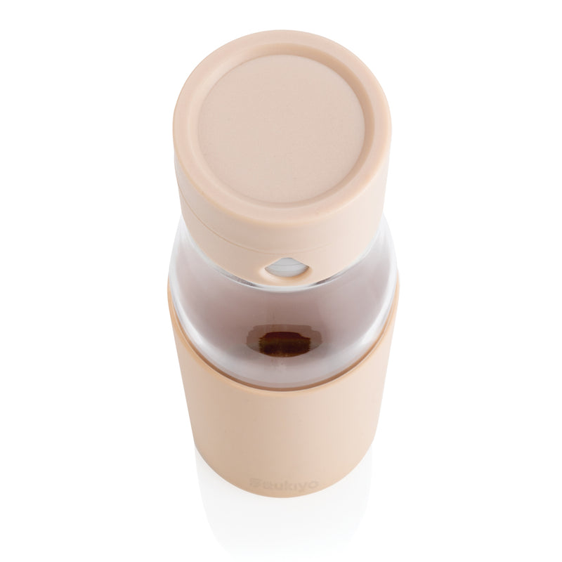 Load image into Gallery viewer, Ukiyo glass hydration tracking bottle with sleeve, clear drinkware featuring measurement markings and protective sleeve for daily use.