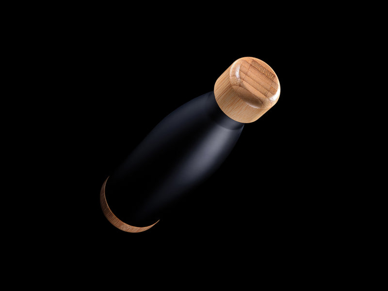 Load image into Gallery viewer, Vacuum stainless steel bottle with bamboo lid and bottom - Custom Wood Designs