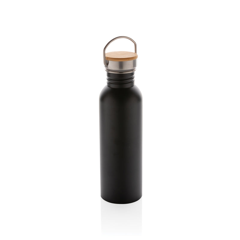 Load image into Gallery viewer, Modern stainless steel drinkware bottle with bamboo lid from XD Collection, showing the sleek bottle with bamboo cap.