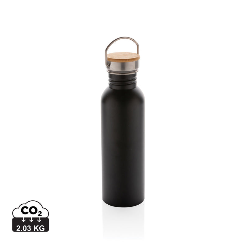 Load image into Gallery viewer, Modern stainless steel drinkware bottle with bamboo lid from XD Collection, featuring a sleek design and eco-friendly lid.