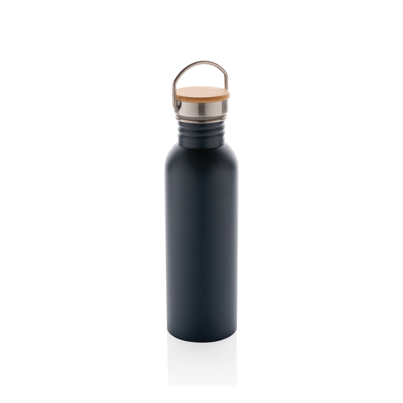 Load image into Gallery viewer, Modern stainless steel drinkware bottle with bamboo lid from XD Collection, showing sleek design and eco-friendly lid.