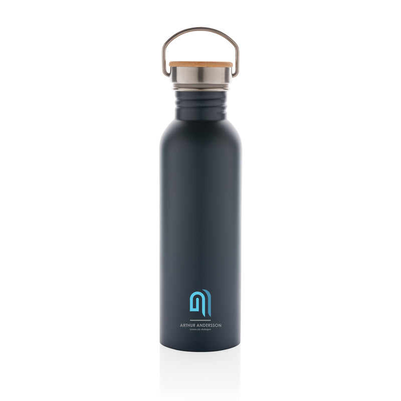 Load image into Gallery viewer, Modern stainless steel drinkware bottle with bamboo lid from XD Collection, featuring sleek design and eco-friendly materials.
