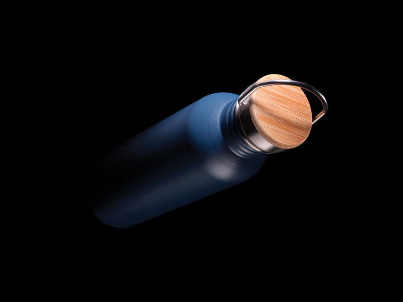 Load image into Gallery viewer, Modern stainless steel drinkware bottle with bamboo lid from XD Collection, featuring a sleek design and eco-friendly bamboo top.