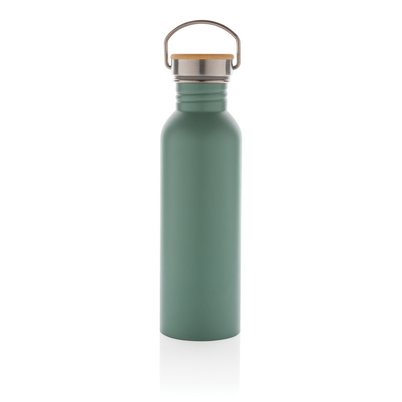 Load image into Gallery viewer, Modern stainless steel drinkware bottle with bamboo lid from XD Collection, featuring sleek design and eco-friendly bamboo top.