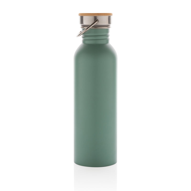 Load image into Gallery viewer, Modern stainless steel water bottle with bamboo lid from XD Collection, featuring a sleek design and eco-friendly bamboo top.