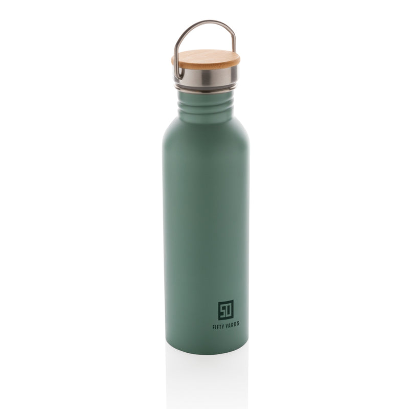 Load image into Gallery viewer, Modern stainless steel drinkware bottle with bamboo lid from XD Collection, featuring a sleek design and eco-friendly bamboo cap.