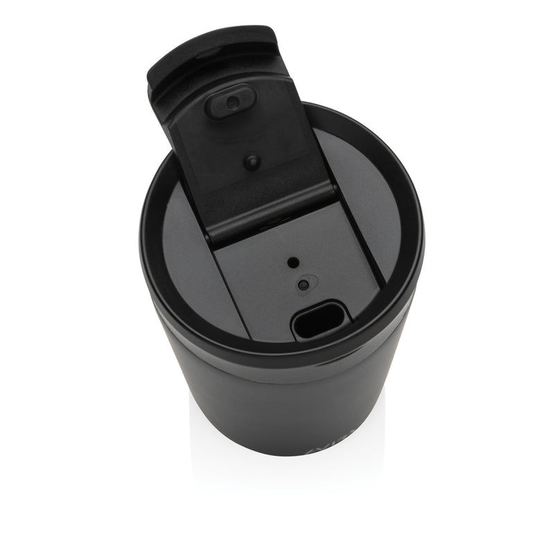 Load image into Gallery viewer, Avira Alya RCS Re-steel tumbler 300ML in stainless steel with black lid, suitable for hot and cold beverages.