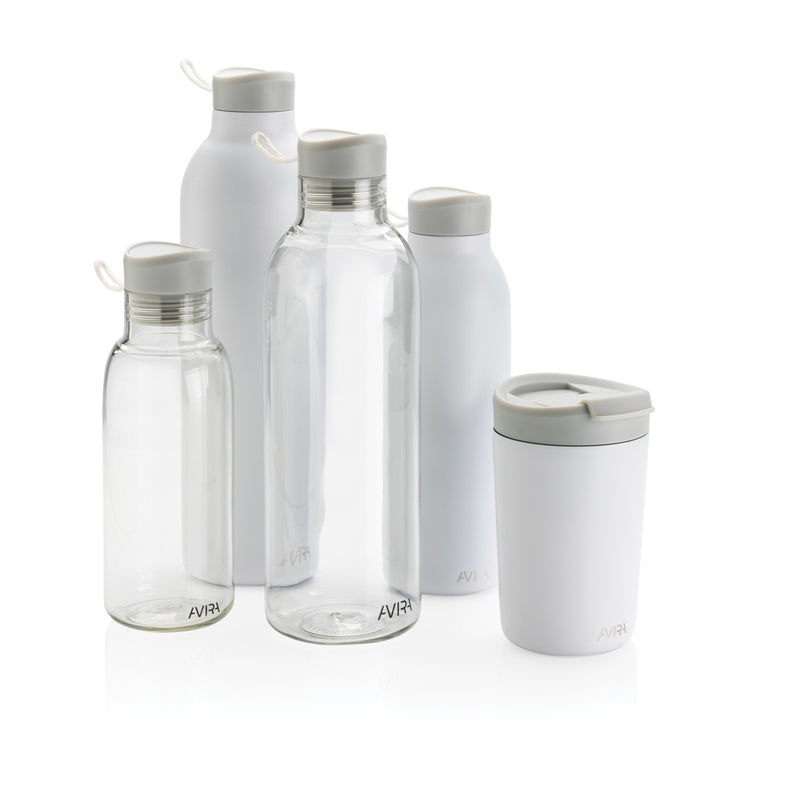 Load image into Gallery viewer, Avira Atik RCS recycled PET 1L drinkware bottle, clear with green accents, showing the eco-friendly design and brand logo.
