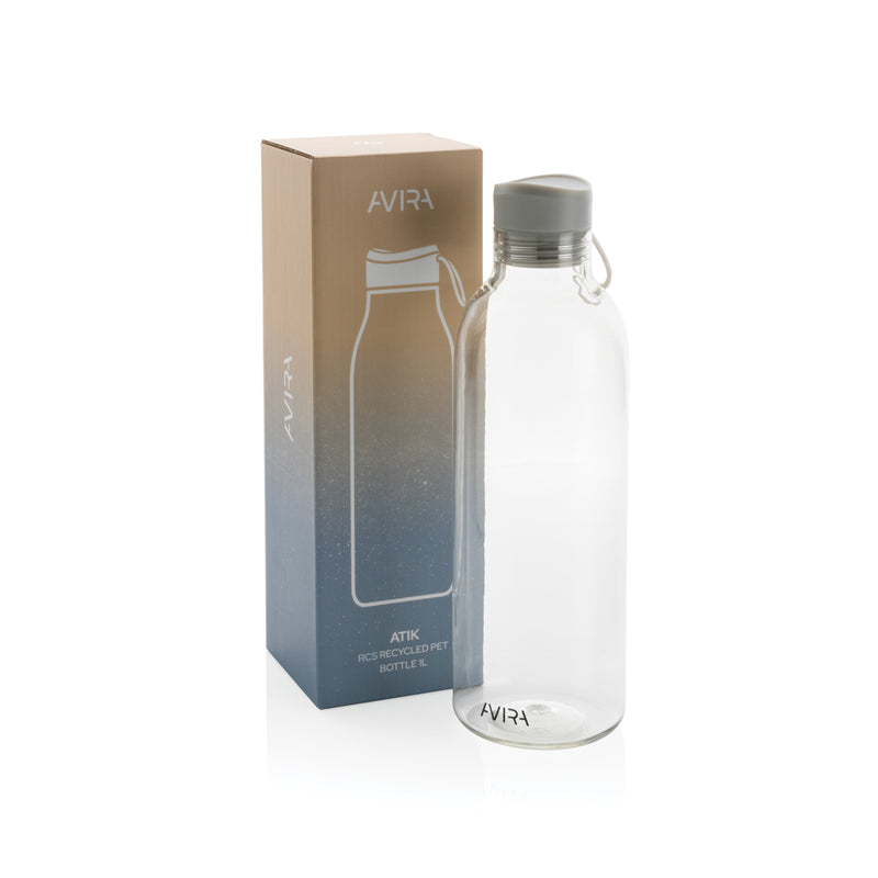 Load image into Gallery viewer, Avira Atik RCS 1L recycled PET bottle used as drinkware, featuring a clear design and eco-friendly material.